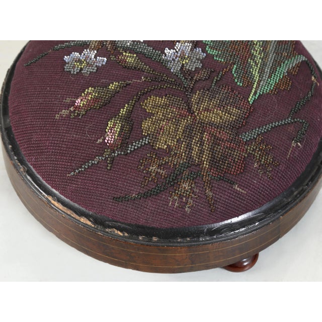 Antique Collection (3) English Beaded Needlepoint Ladies Ottoman or Footstools For Sale - Image 4 of 12