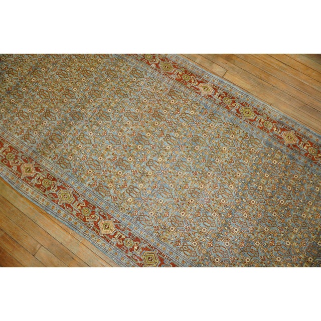 Slate Blue Persian Senneh Wide Long Runner, Early 20th Century For Sale - Image 4 of 6