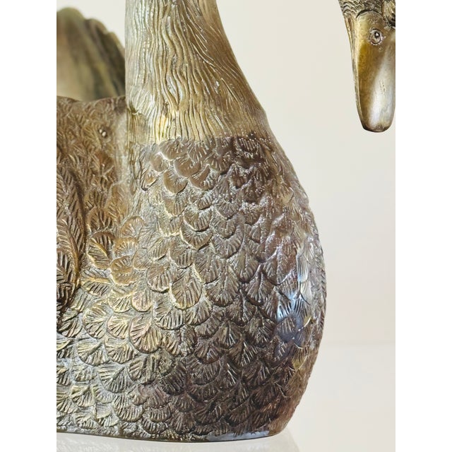 Metal Mid Century Italian Brass Swan Planter For Sale - Image 7 of 13