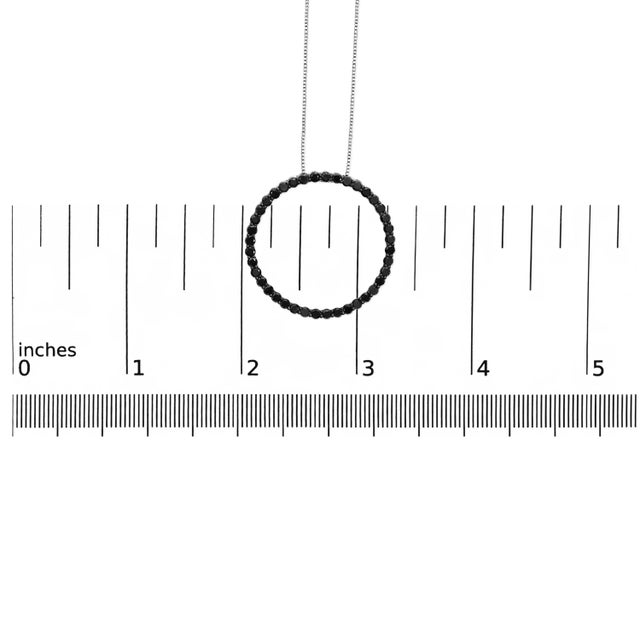 Early 21st Century .925 Sterling Silver 2.0 Cttw Black Diamond Open Hoop Circle 18" Pendant Necklace (Black Color, I2-I For Sale - Image 5 of 5