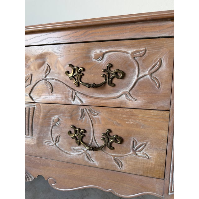 1980's Vintage French Provincial Carved Wood Two-Drawer Nightstand For Sale - Image 14 of 18
