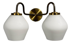 Swedish Modern, Double Wall Sconce, Brass, Glass, Sweden, 1980s