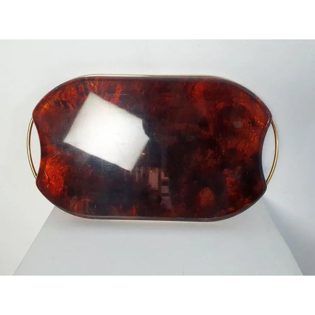 Metal Vintage Serving Tray in Acrylic Glass and Brass, Italy, 1970s For Sale - Image 7 of 9