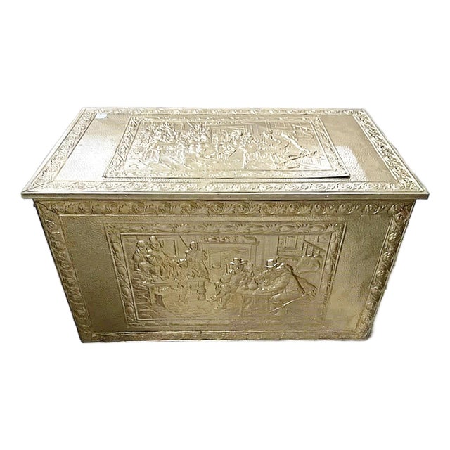 1950s Hammered Brass Trunk For Sale