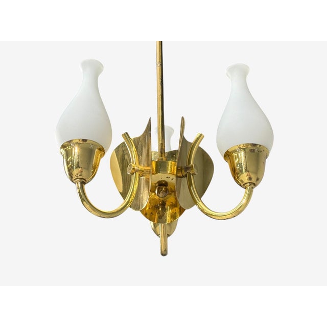 Brass 1950s Danish Moden, Pendant Light, Polished Brass, Opal Glass For Sale - Image 8 of 11
