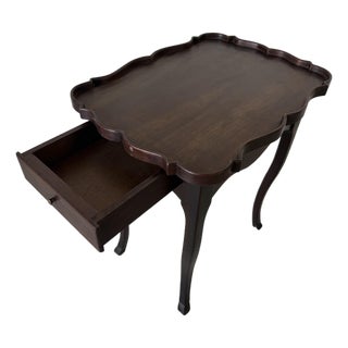 Antique French Style Mahogany One-Drawer Side Table With Serpentine Scalloped Top For Sale