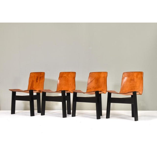 Cognac Leather Tre 3 Dining Chairs by Angelo Mangiarotti for Skipper, 1978, Set of 4 For Sale - Image 4 of 17