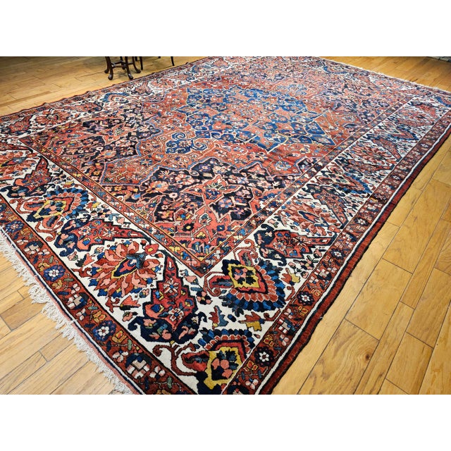 Vintage Oversize Persian Bakhtiari Rug, Hand-Knotted Wool, Geometric Pattern, Burgundy & Ivory, 11x15 For Sale In Chicago - Image 6 of 16