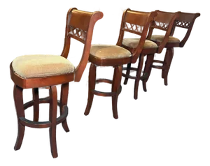 Bar Stools- Set of Two Cherry-Finished Decorative Criss Cross Back Swivel With Upholstered Seats