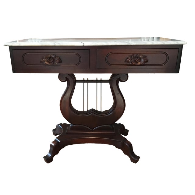 Italian Marble and Rose Carved Mahogany Lyre Harp Table Chairish