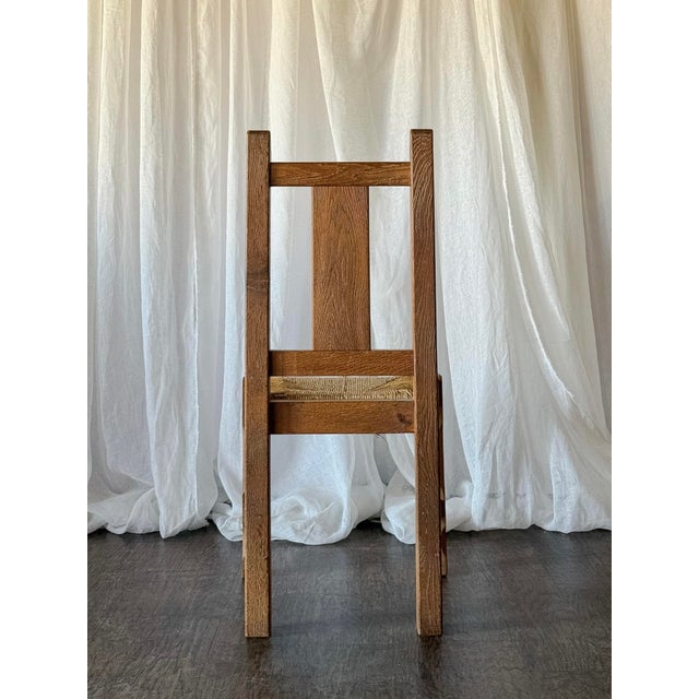 Set of Six 1960s Rustic French Oak Dining Chairs With Rush Seats For Sale - Image 4 of 8