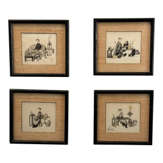 Set of 4 Chinese Prints of Women in Different Occupations: Painter, Poet, Qin Player and Wine Connoisseur, China, 1860 For Sale
