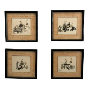 Set of 4 Chinese Prints of Women in Different Occupations: Painter, Poet, Qin Player and Wine Connoisseur, China, 1860