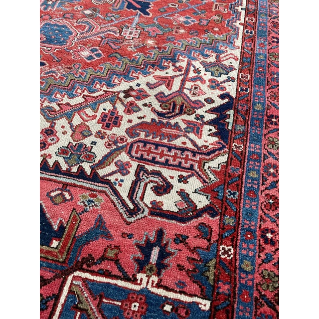 1920's Antique Deep Red and Blue Coloring Rug 10 6 X 13 For Sale - Image 10 of 13