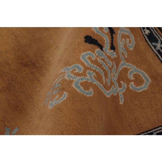 Textile Rug & Kilim’s Chinese Art Deco Inspired Square Rug, Brown With Greek Key Border For Sale - Image 7 of 8