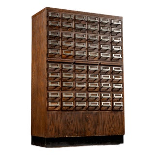 Vintage 60-Drawer Walnut Card Catalog For Sale