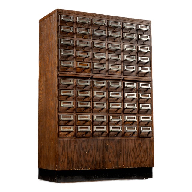Vintage 60-Drawer Walnut Card Catalog For Sale
