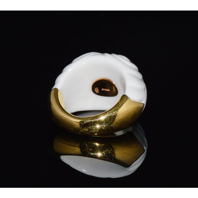 Authentic vintage Bvlgari Chandra pink tourmaline and white porcelain ring in 18K yellow gold. This beautifully crafted...