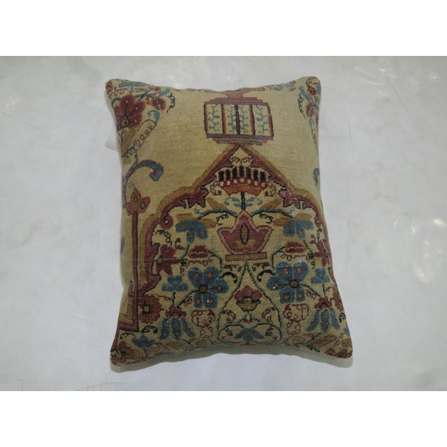 Persian Rose and Khaki Persian Kerman Rug Pillow For Sale - Image 3 of 5