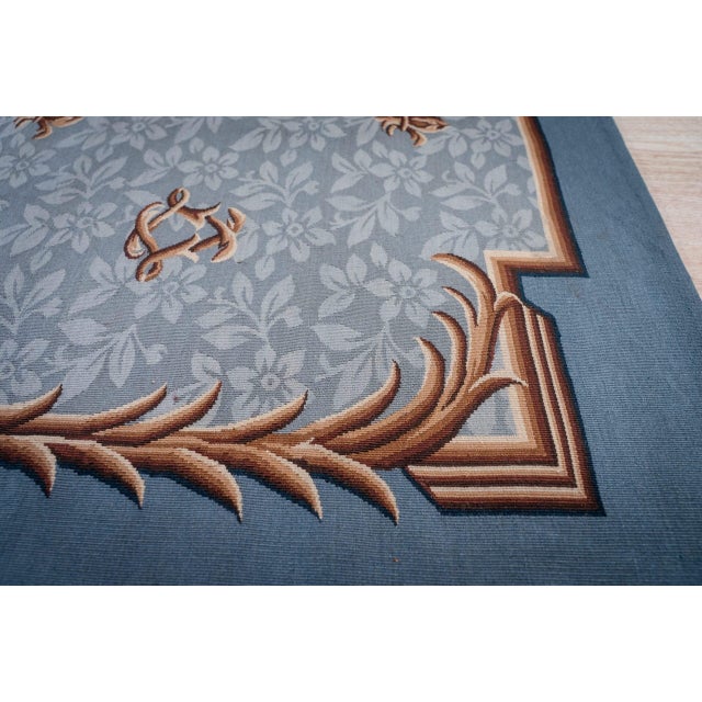 9x12 Vintage Aubusson Flat Weave Wool Rug, Blue Fleur-De-Lis For Sale In New York - Image 6 of 15