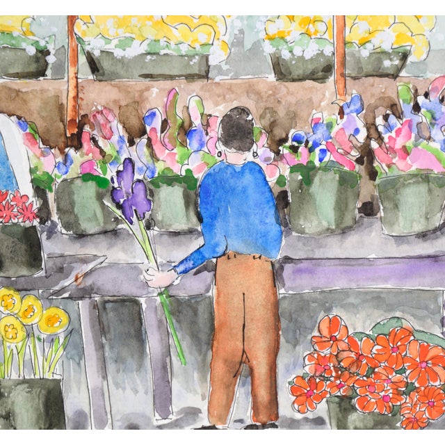 Flower Market - Original Watercolor on Paper Original watercolor of a flower seller by Ken L. Stephens (American. 20th...