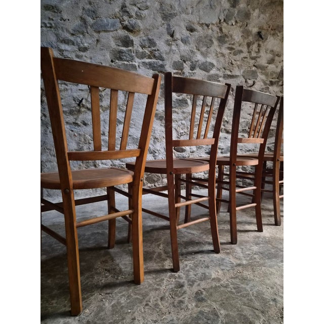 Vintage French Beech Wood Bistro Chairs, 1950s, Set of 6 For Sale - Image 12 of 18