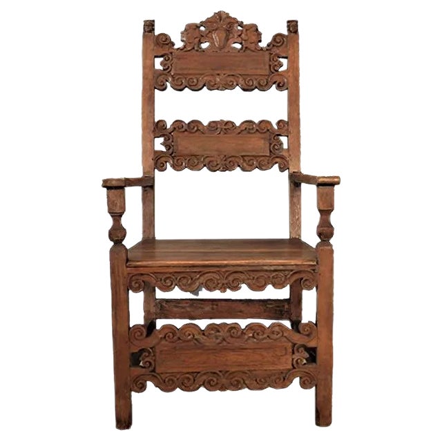 Carved Throne Chair, 1880s For Sale