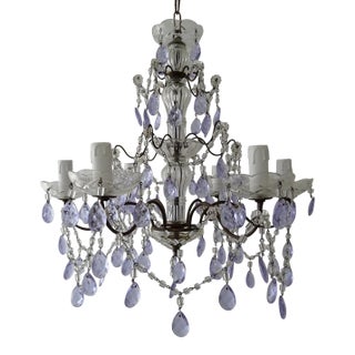 French Rare Lavender Purple Crystal Prisms Murano Chandelier, Circa 1920 For Sale