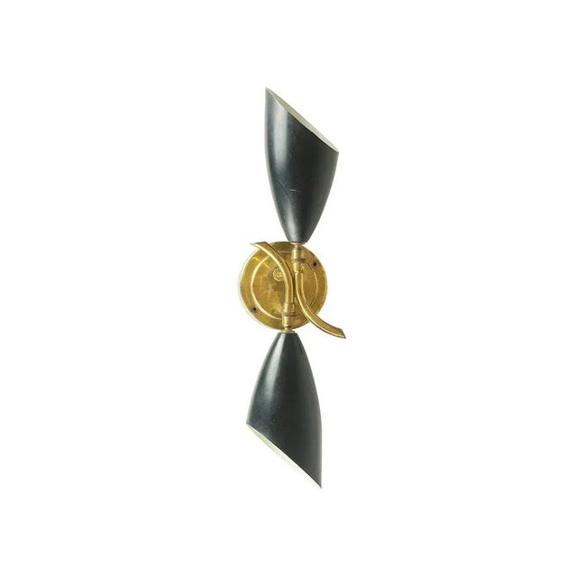 Brass, Black & White Metal Sconce, 1950s For Sale - Image 3 of 8