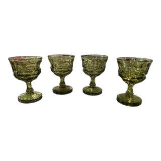 Mid Century Modern Green Fostoria Dual Use Sherbert & Fostoria Fostoria Champagne/Sherbert Glasses, in the Argus Pattern- Set of 4 For Sale