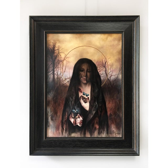 In "The Knowledge Seeker," a figure shrouded in a dark veil stands amidst a desolate landscape, evoking a sense of mystery...