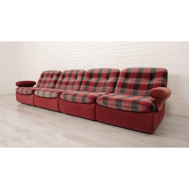 Mid-Century Modern Modular Red Checkered Sofa, 1970s, Set of 4 For Sale - Image 3 of 13