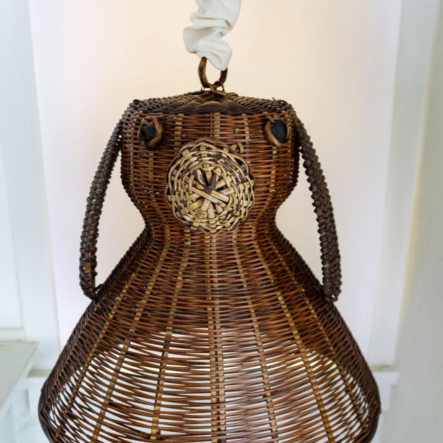 Folk Art Rattan Dog Basket Lid or Hanging Pendant Lampshade For Sale - Image 6 of 15