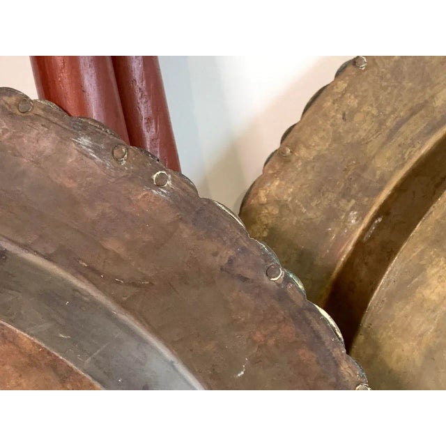 Mid Century Hong Kong Chinese 2 Tiered Faux Bamboo Engraved Brass Folding Tea / Side Table, Tray Table For Sale - Image 10 of 10