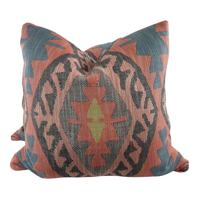 Woven Ikat in Multi 22" Pillows-A Pair For Sale