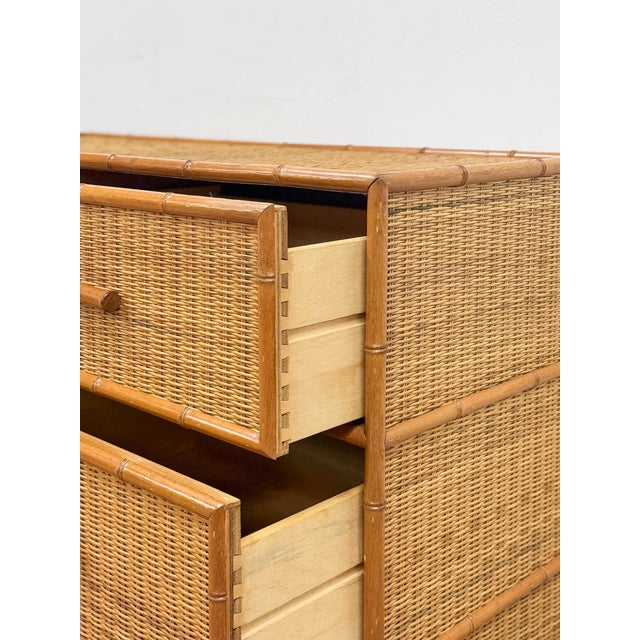 Vintage, Coastal, Bamboo, Wicker, Six Drawer Dresser, Chest Storage For Sale - Image 18 of 18