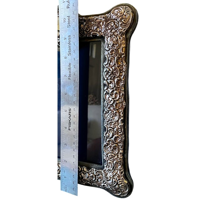1980s Rococo Revival Silverplated Picture Frame With Floral Scrollwork and Crest Cartouche 10.75" × 8.5" for 5" × 7" Image For Sale - Image 10 of 13