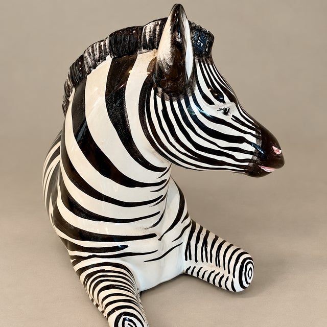 Italian Vintage Hand Painted Porcelain Large Zebra Sculpture For Sale In Naples, FL - Image 6 of 9