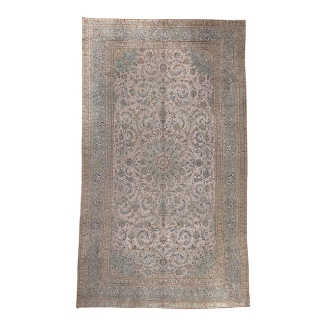 Mid 20th Century Handcarved Vintage Persian Kashan Rug, 11'1 X 19'4 For Sale