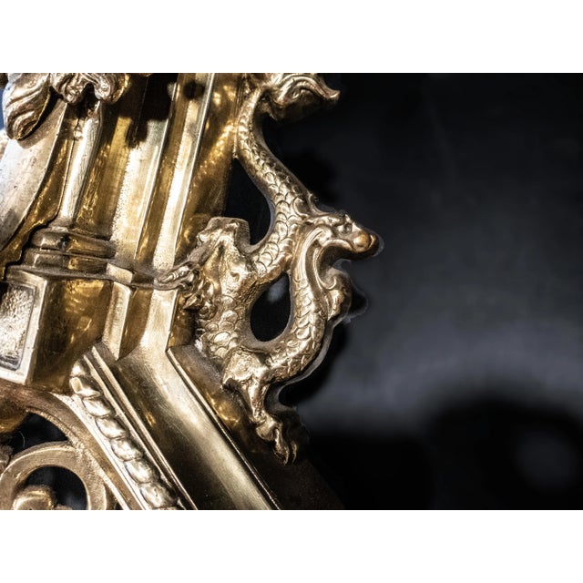 Late 19th Century Antique Gothic Revival Brass Andirons Chenets Lion and Dragon - a Pair For Sale - Image 5 of 9