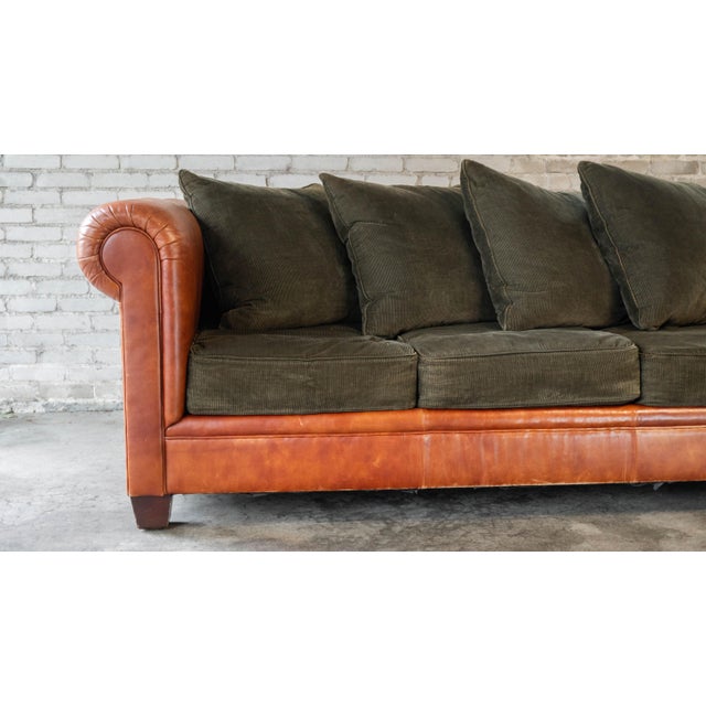 Ralph Lauren Ralph Lauren Chesterfield Cognac Leather and Corduroy Sofa For Sale - Image 4 of 17