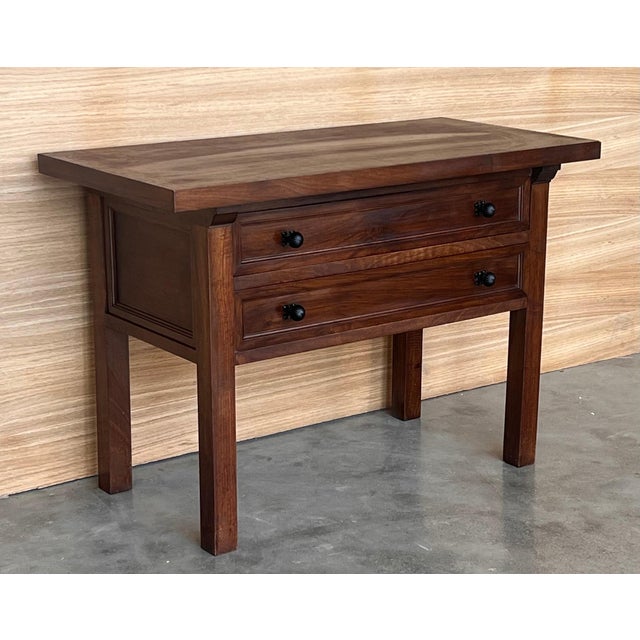 Spanish 20th Century Spanish Nightstand or Side Table with Two Drawers and Iron Hardware For Sale - Image 3 of 18