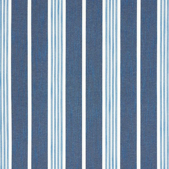 Schumacher Sample - Schumacher Hampton Stripe Indoor/Outdoor Fabric, Indigo For Sale - Image 4 of 4