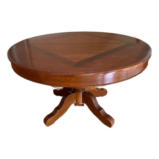 Grange Round Round Pedestal Table With Self-Storing Leaves For Sale
