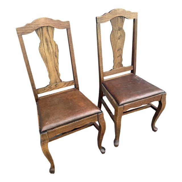 Antique Oak Dining Chairs - A Pair For Sale