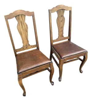 Antique Oak Dining Chairs - A Pair