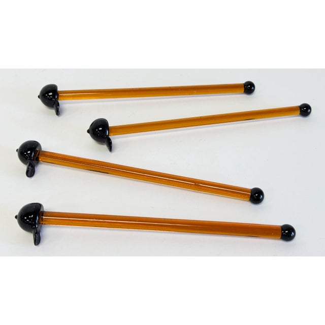 Figurative Vintage Culver LTD Blown Glass Ball Cap Swizzle Sticks, S/4 For Sale - Image 3 of 8