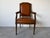 French Vintage French Louis XVI Style Carved Wood & Brown Leather Armchair For Sale - Image 3 of 12