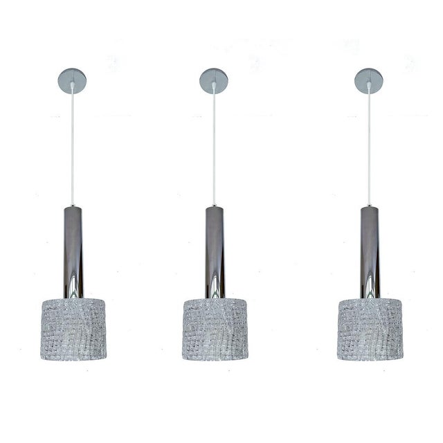 Mid-Century Modern Vintage Glass Pendant Lights from Kalmar, 1970s, Set of 3 For Sale - Image 3 of 16