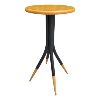 Vintage Sculptural Four-Prong Drink Table in Hardwood and Black Metal For Sale